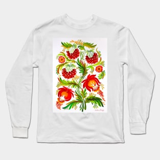 Red Berries Bush Watercolor Painting Long Sleeve T-Shirt